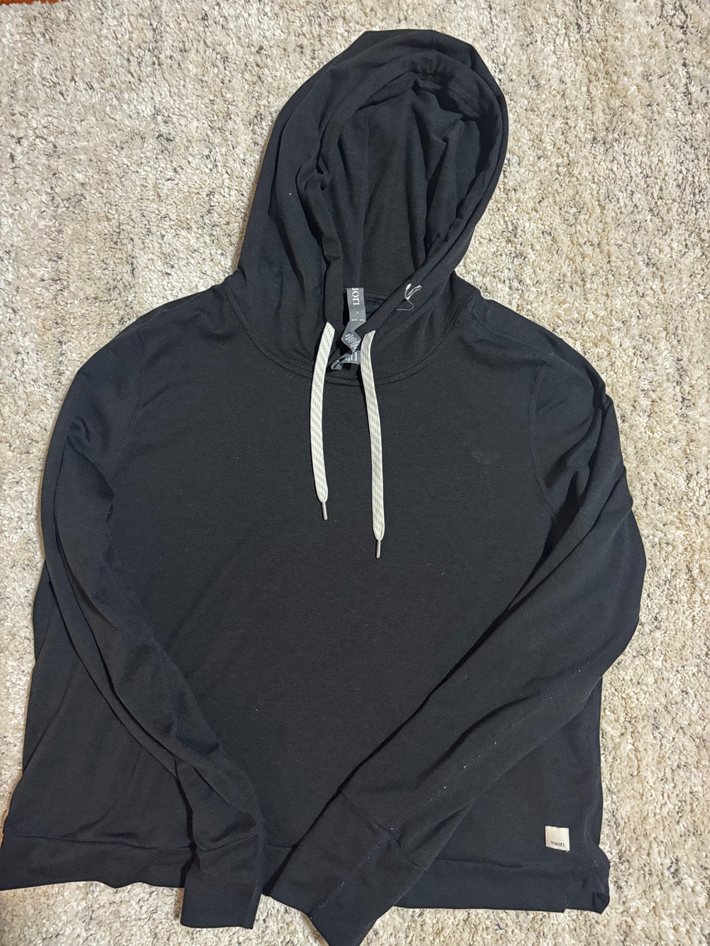 Vuori Hooded Pullover Sweatshirt Black Drawstring Size L